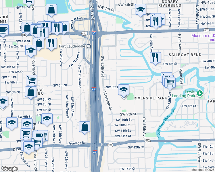 map of restaurants, bars, coffee shops, grocery stores, and more near 514 Southwest 20th Avenue in Fort Lauderdale