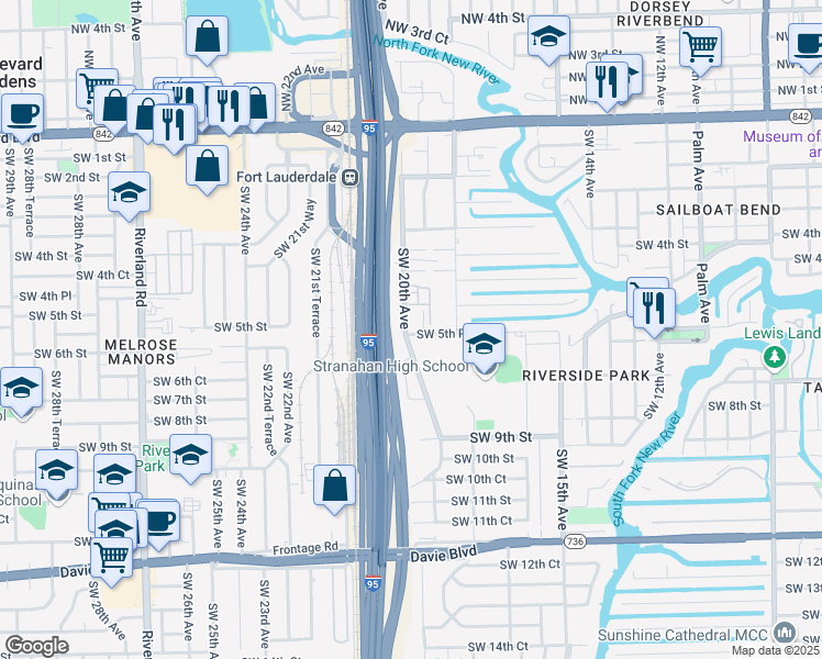 map of restaurants, bars, coffee shops, grocery stores, and more near 514 Southwest 20th Avenue in Fort Lauderdale