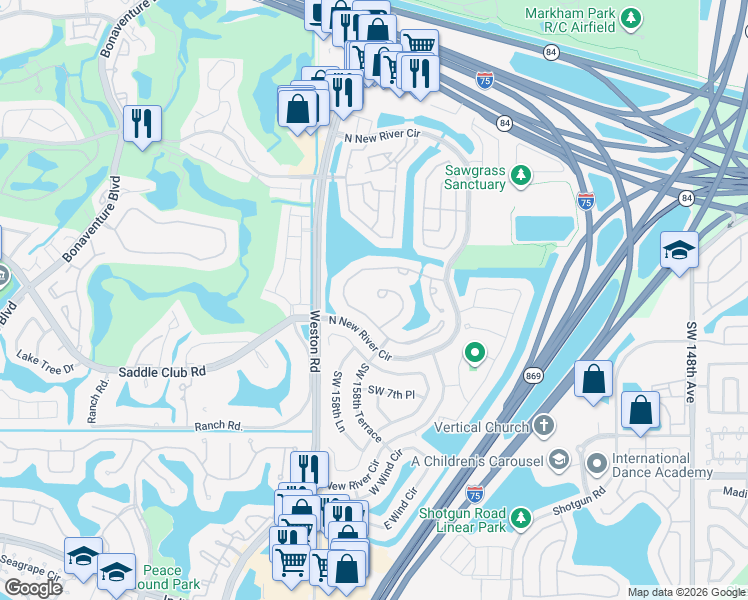 map of restaurants, bars, coffee shops, grocery stores, and more near 334 Lakeside Court in Sunrise