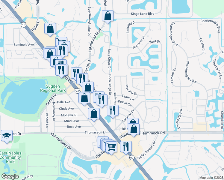 map of restaurants, bars, coffee shops, grocery stores, and more near 4240 Gulfstream Drive in Naples
