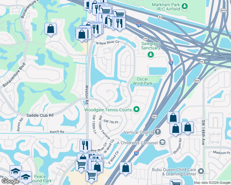 map of restaurants, bars, coffee shops, grocery stores, and more near 450 Lakeside Circle in Sunrise