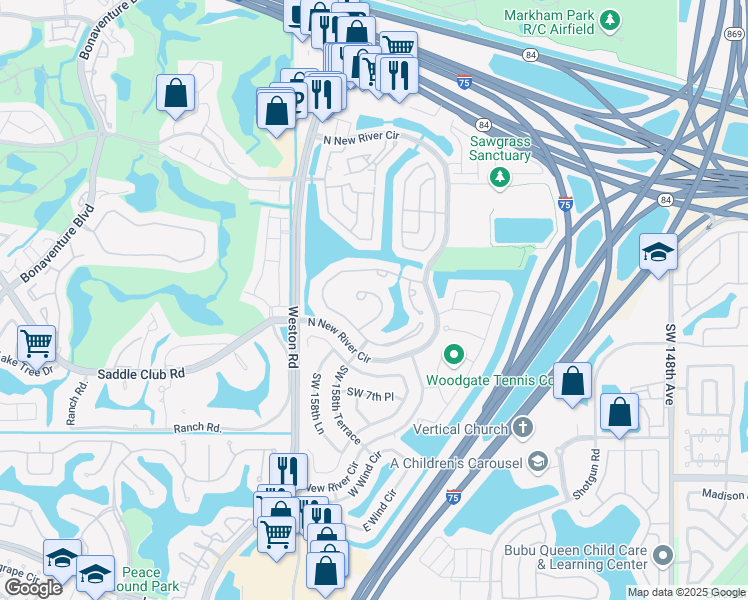 map of restaurants, bars, coffee shops, grocery stores, and more near 334 Lakeside Court in Sunrise