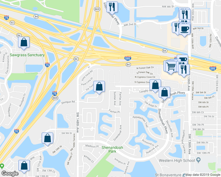 map of restaurants, bars, coffee shops, grocery stores, and more near 14451 Lexington Place in Davie