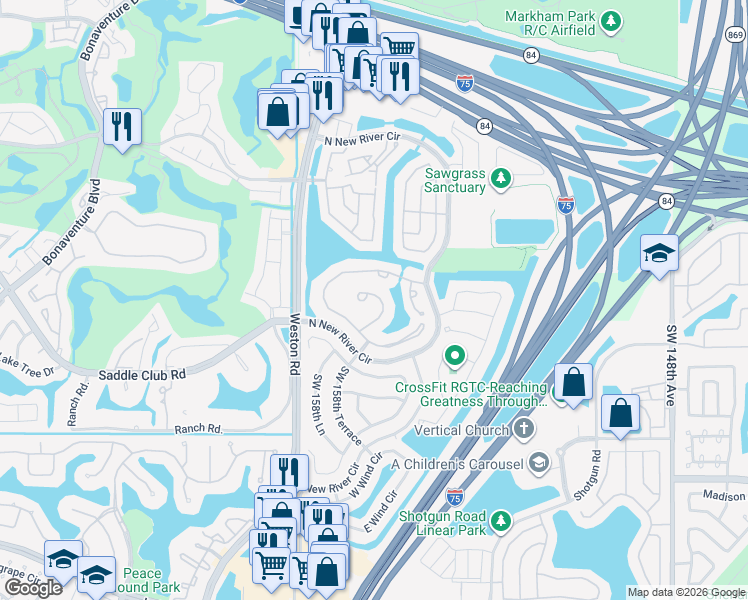 map of restaurants, bars, coffee shops, grocery stores, and more near 334 Lakeside Court in Sunrise