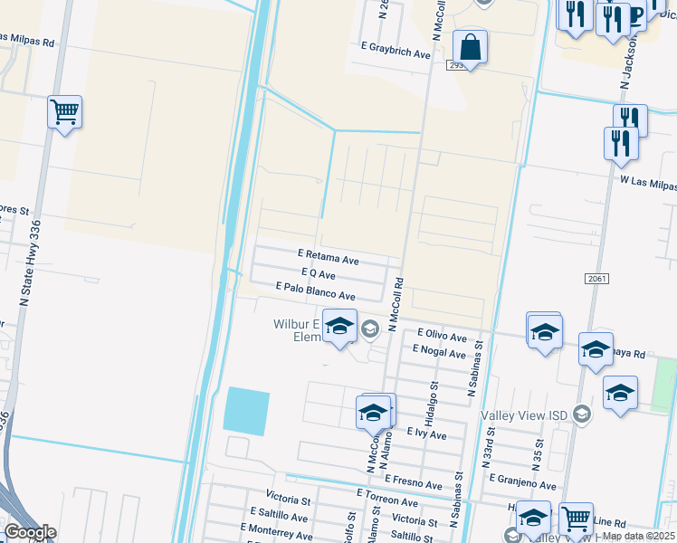 map of restaurants, bars, coffee shops, grocery stores, and more near 2513 Q Street in Hidalgo