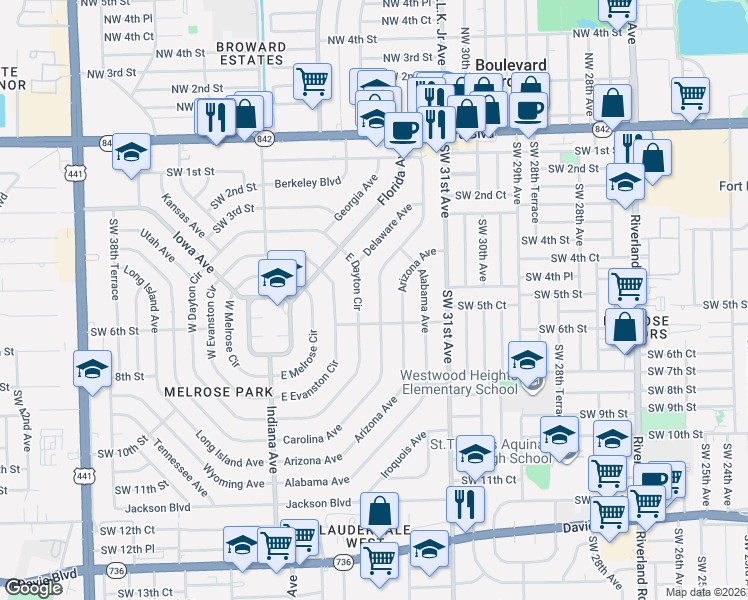map of restaurants, bars, coffee shops, grocery stores, and more near 511 Arizona Avenue in Fort Lauderdale