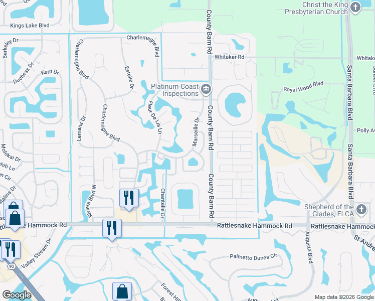 map of restaurants, bars, coffee shops, grocery stores, and more near 225 Marseille Drive in Naples