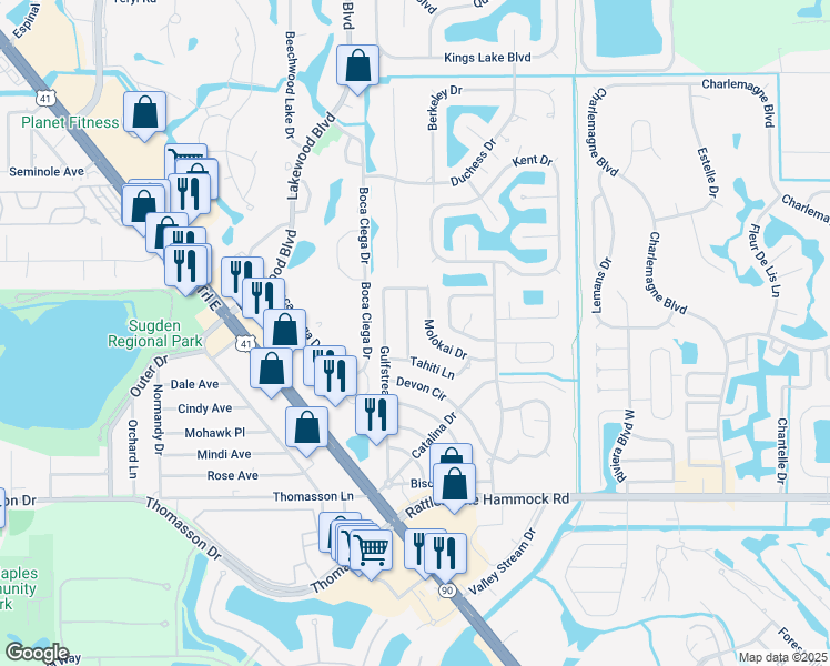 map of restaurants, bars, coffee shops, grocery stores, and more near 4261 Pearl Harbor Drive in Naples