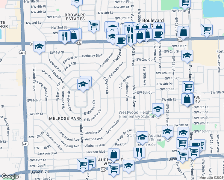 map of restaurants, bars, coffee shops, grocery stores, and more near 511 Arizona Avenue in Fort Lauderdale