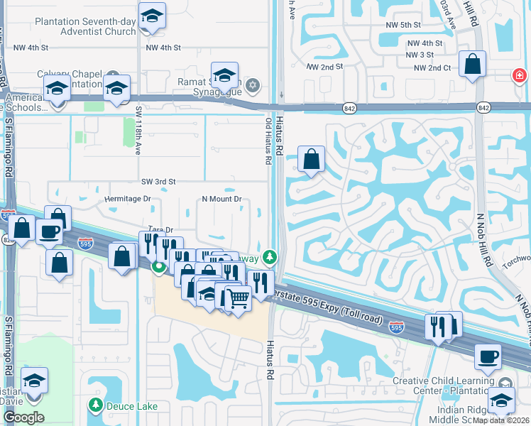 map of restaurants, bars, coffee shops, grocery stores, and more near 431 Southwest 112th Avenue in Plantation