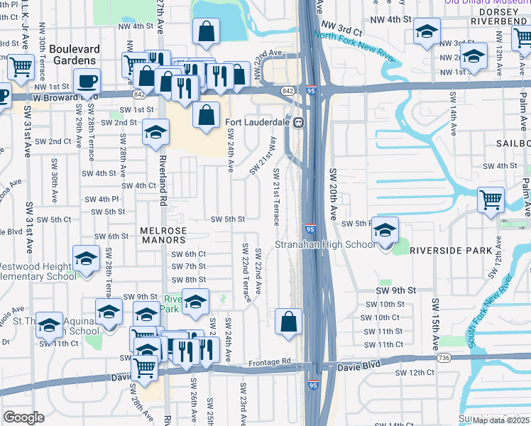 map of restaurants, bars, coffee shops, grocery stores, and more near 446 Southwest 22nd Avenue in Fort Lauderdale