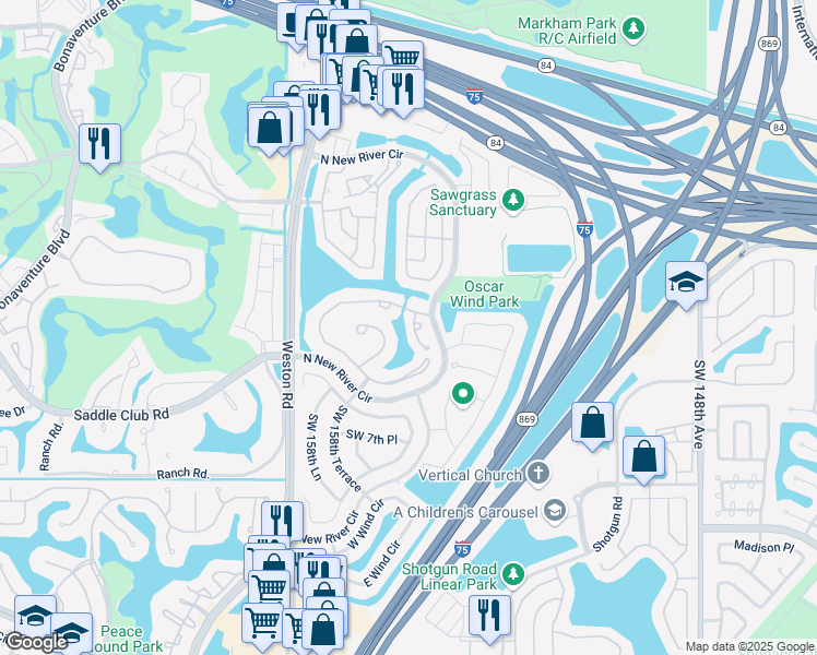 map of restaurants, bars, coffee shops, grocery stores, and more near 450 Lakeside Circle in Sunrise