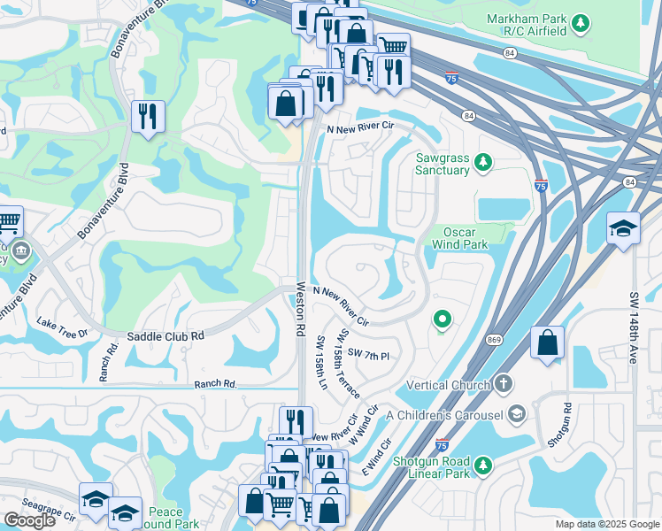 map of restaurants, bars, coffee shops, grocery stores, and more near 550 Lakeside Circle in Sunrise