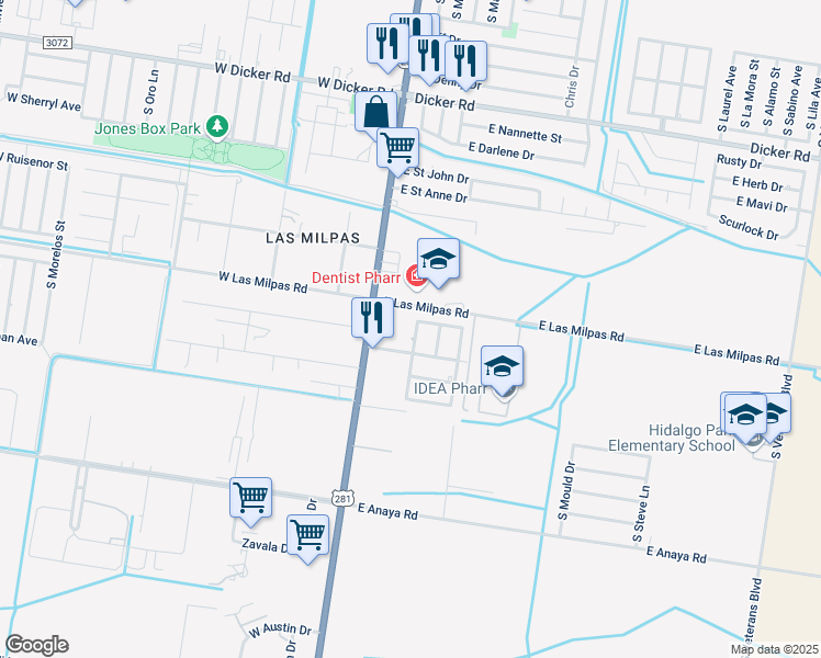map of restaurants, bars, coffee shops, grocery stores, and more near 8404 South Campeche Drive in Pharr