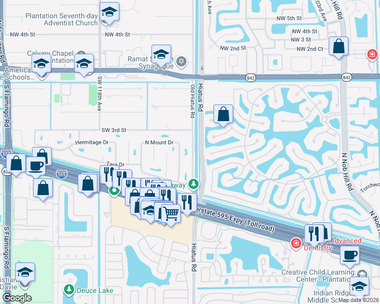 map of restaurants, bars, coffee shops, grocery stores, and more near 431 Southwest 112th Avenue in Plantation