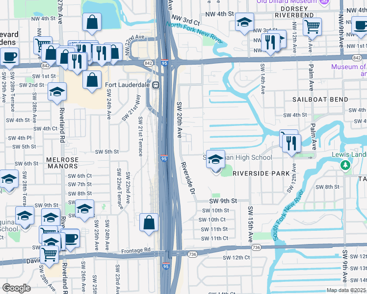 map of restaurants, bars, coffee shops, grocery stores, and more near 514 Southwest 20th Avenue in Fort Lauderdale