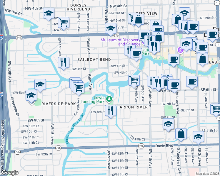 map of restaurants, bars, coffee shops, grocery stores, and more near 608 Southwest 8th Terrace in Fort Lauderdale