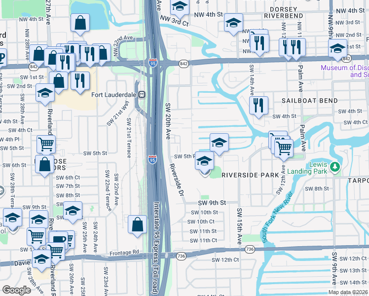 map of restaurants, bars, coffee shops, grocery stores, and more near 531 Southwest 18th Avenue in Fort Lauderdale