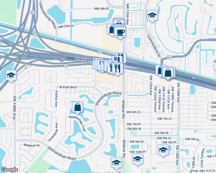 map of restaurants, bars, coffee shops, grocery stores, and more near 13753 South Garden Cove Circle in Davie
