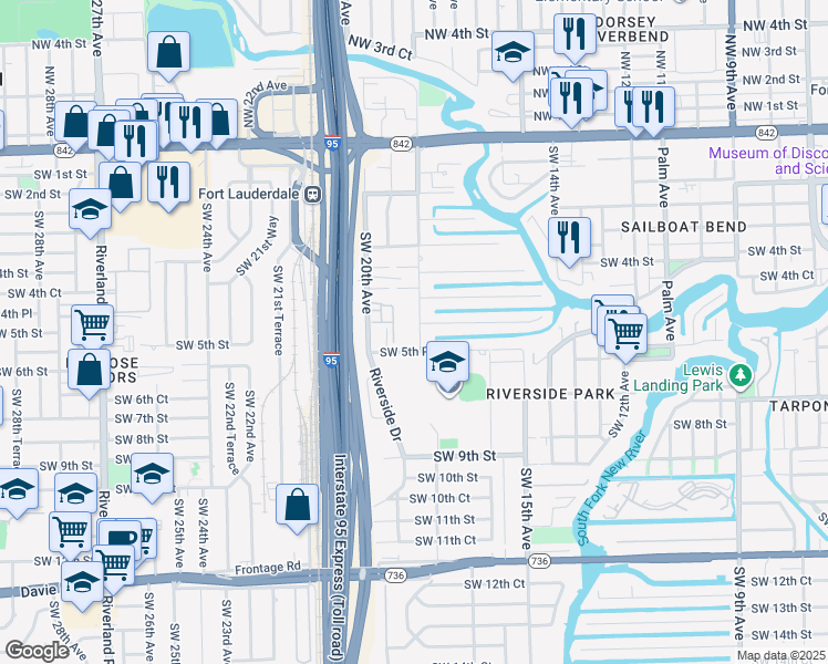 map of restaurants, bars, coffee shops, grocery stores, and more near 531 Southwest 18th Avenue in Fort Lauderdale