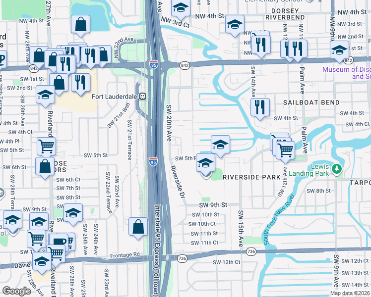 map of restaurants, bars, coffee shops, grocery stores, and more near 531 Southwest 18th Avenue in Fort Lauderdale