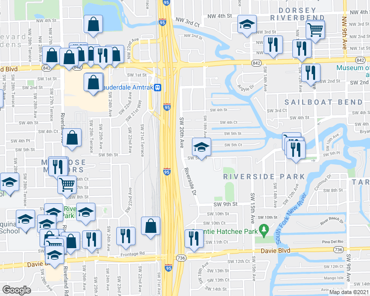 map of restaurants, bars, coffee shops, grocery stores, and more near 514 Southwest 20th Avenue in Fort Lauderdale