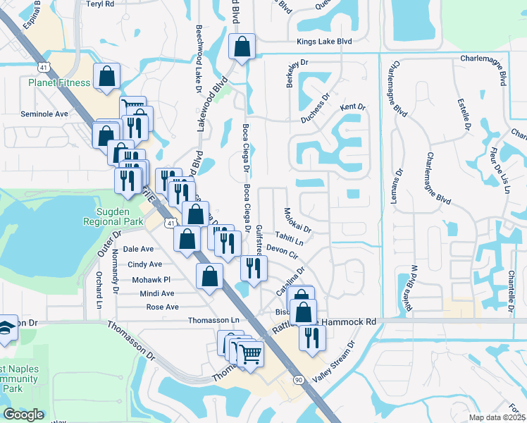 map of restaurants, bars, coffee shops, grocery stores, and more near 4261 Pearl Harbor Drive in Naples