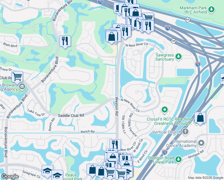map of restaurants, bars, coffee shops, grocery stores, and more near in Sunrise
