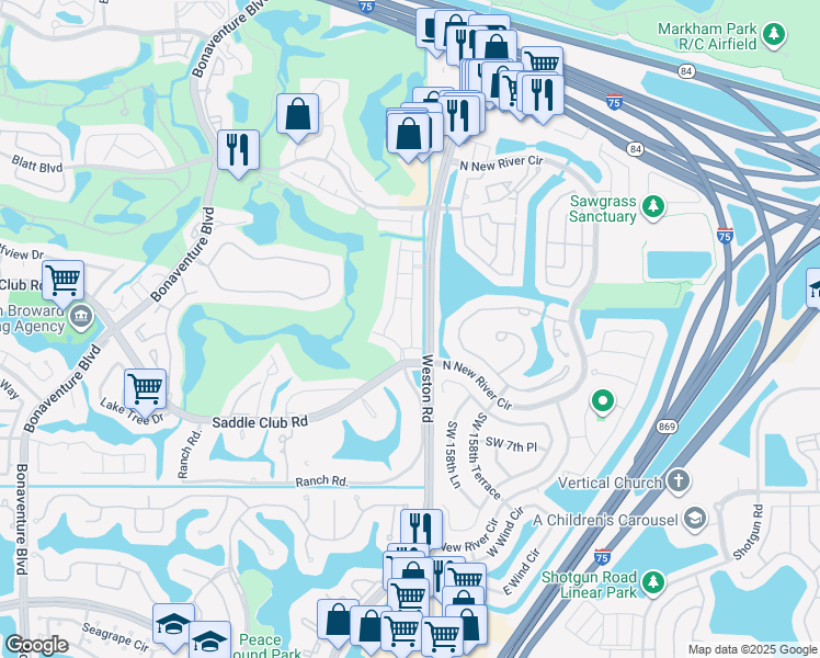 map of restaurants, bars, coffee shops, grocery stores, and more near in Sunrise