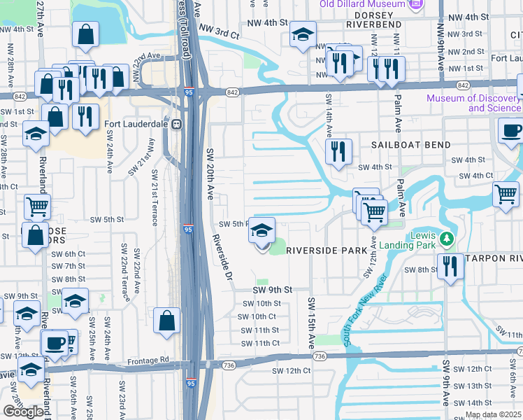 map of restaurants, bars, coffee shops, grocery stores, and more near 1716 Southwest 5th Court in Fort Lauderdale