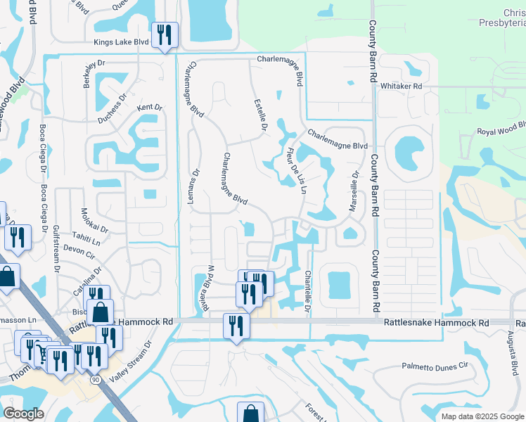 map of restaurants, bars, coffee shops, grocery stores, and more near 501 Charlemagne Boulevard in Naples