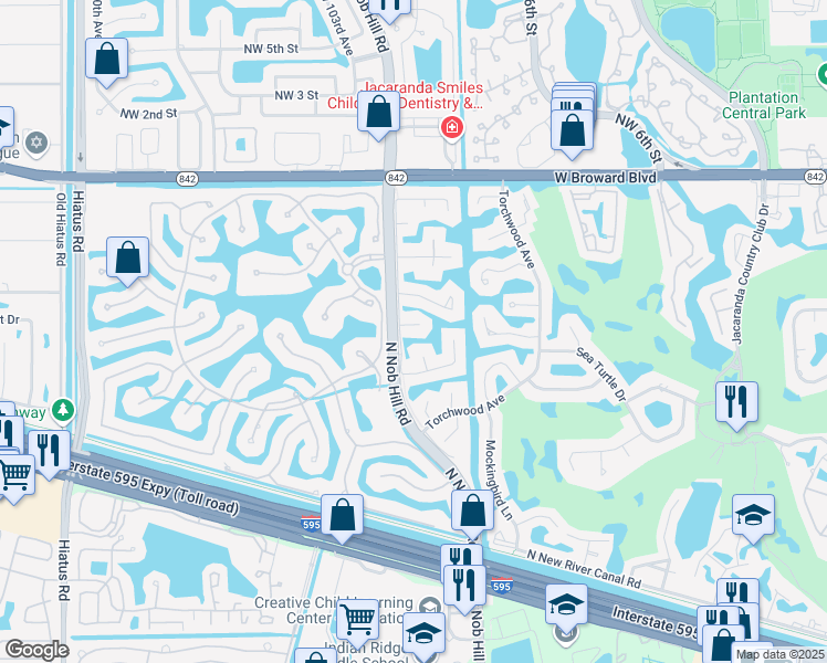 map of restaurants, bars, coffee shops, grocery stores, and more near 10180 Southwest 4th Street in Plantation