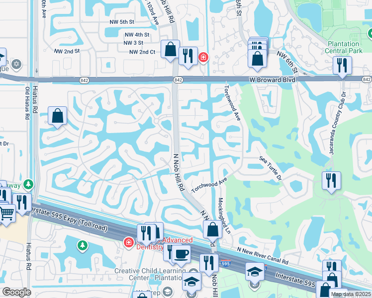 map of restaurants, bars, coffee shops, grocery stores, and more near 10180 Southwest 4th Street in Plantation