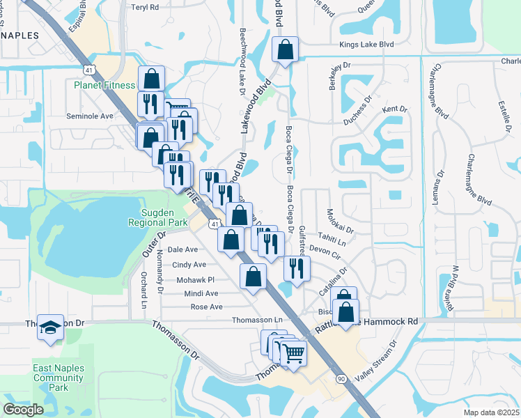 map of restaurants, bars, coffee shops, grocery stores, and more near 3625 Boca Ciega Drive in Naples