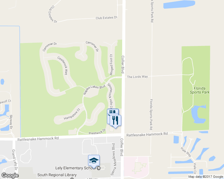 map of restaurants, bars, coffee shops, grocery stores, and more near 4755 Shinnecock Hills Court in Naples