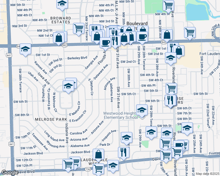 map of restaurants, bars, coffee shops, grocery stores, and more near 471 Alabama Avenue in Fort Lauderdale