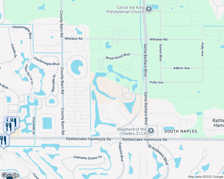 map of restaurants, bars, coffee shops, grocery stores, and more near 5845-5875 Cobblestone Lane in Naples