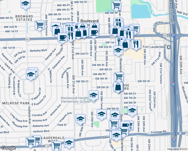 map of restaurants, bars, coffee shops, grocery stores, and more near 2854 Southwest 4th Place in Fort Lauderdale