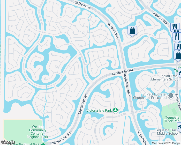 map of restaurants, bars, coffee shops, grocery stores, and more near 1123 Chenille Circle in Weston