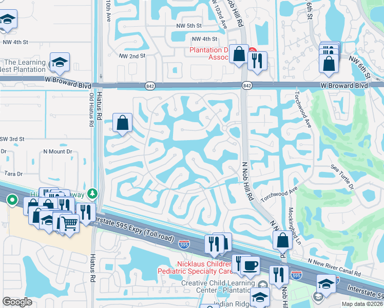 map of restaurants, bars, coffee shops, grocery stores, and more near 394 Sweet Bay Avenue in Plantation