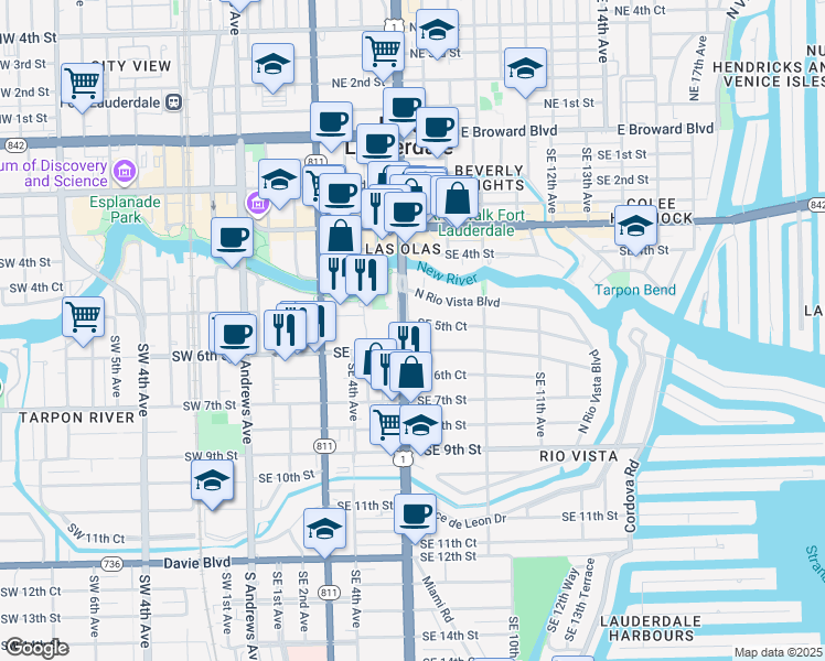 map of restaurants, bars, coffee shops, grocery stores, and more near 530 South Federal Highway in Fort Lauderdale