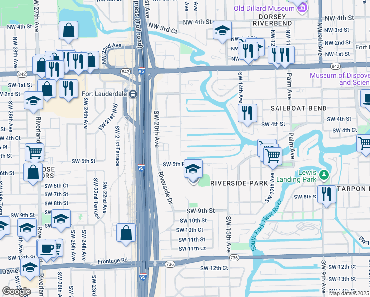 map of restaurants, bars, coffee shops, grocery stores, and more near 1716 Southwest 5th Court in Fort Lauderdale