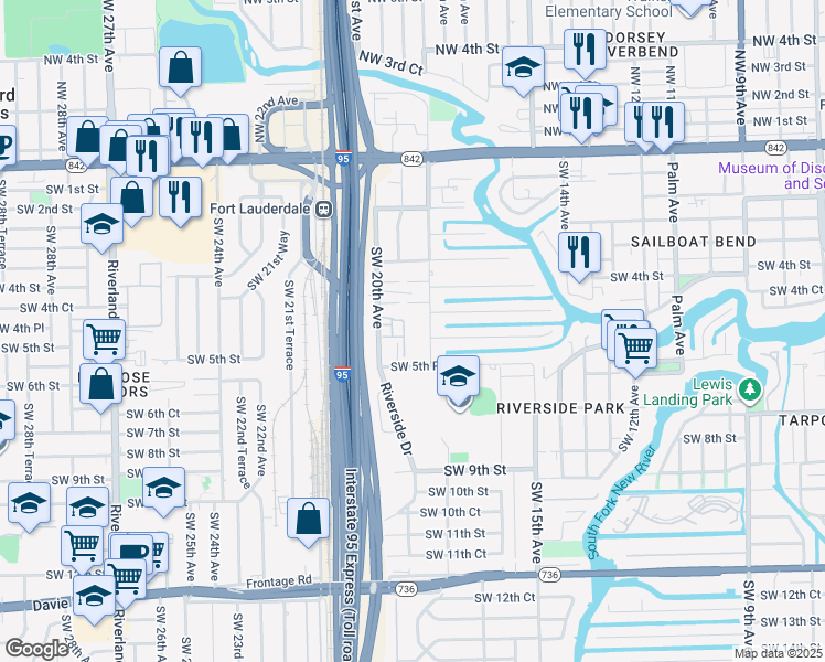 map of restaurants, bars, coffee shops, grocery stores, and more near 531 Southwest 18th Avenue in Fort Lauderdale