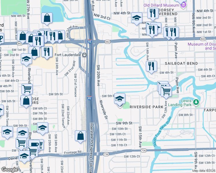 map of restaurants, bars, coffee shops, grocery stores, and more near 531 Southwest 18th Avenue in Fort Lauderdale