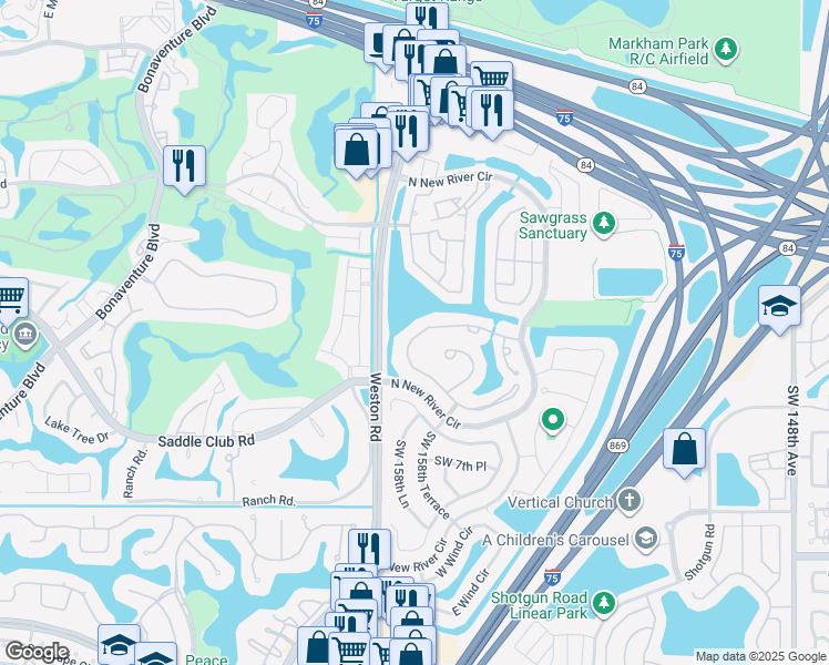 map of restaurants, bars, coffee shops, grocery stores, and more near 550 Lakeside Circle in Sunrise