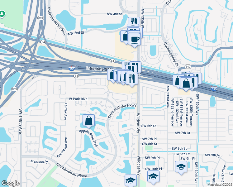 map of restaurants, bars, coffee shops, grocery stores, and more near 13753 South Garden Cove Circle in Davie