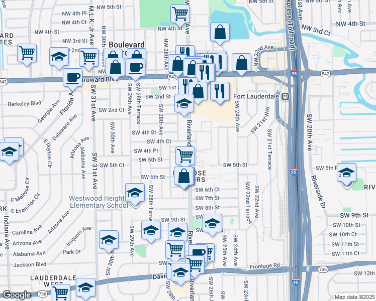map of restaurants, bars, coffee shops, grocery stores, and more near 201 Southwest 4th Court in Fort Lauderdale