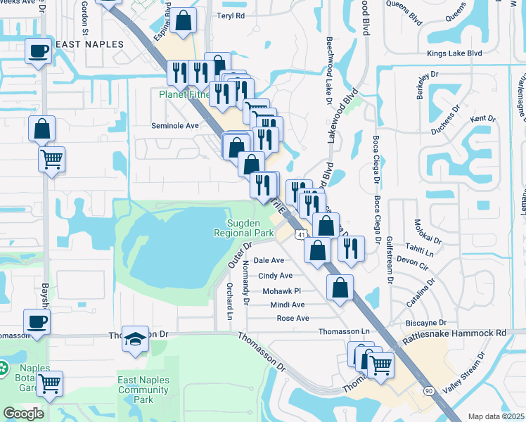 map of restaurants, bars, coffee shops, grocery stores, and more near 4000 Tamiami Trail E in Naples