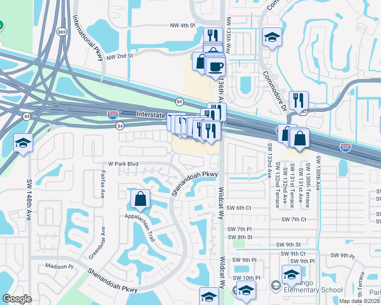map of restaurants, bars, coffee shops, grocery stores, and more near 13700 Florida 84 in Davie