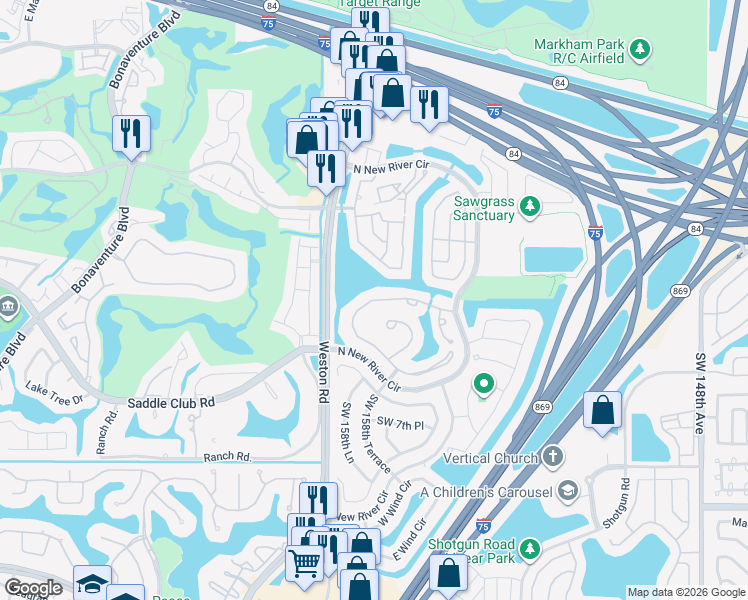 map of restaurants, bars, coffee shops, grocery stores, and more near 523 Lakeside Circle in Sunrise